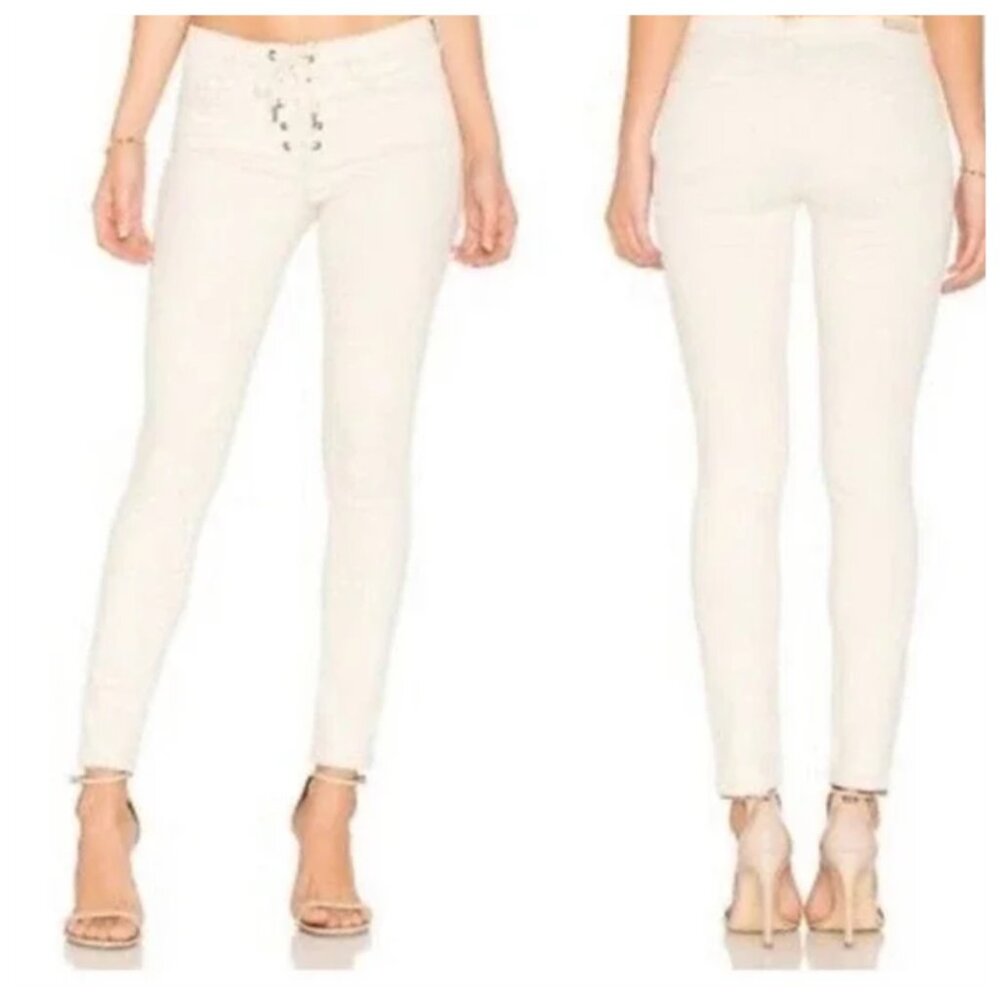 Blank NYC Ivory High-Waisted Lace-Up Skinny Jeans, Size 28 - Picture 13 of 13